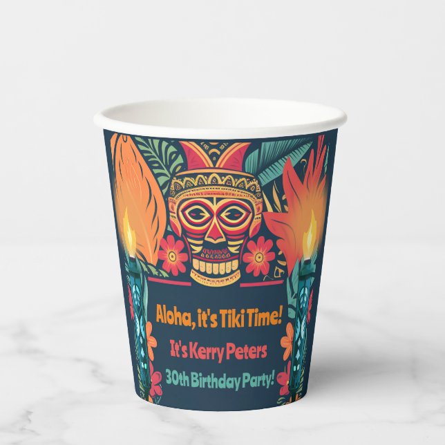 Colourful Tiki Luau Skull Backyard Birthday Party Paper Cups (Front)