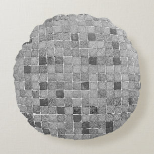 Colourful tiles in Lisbon in urban wallabstract, a Round Pillow
