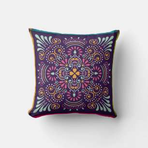 Colourful tiles pattern throw pillow