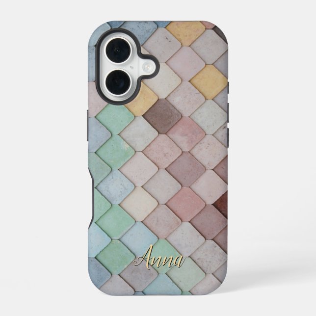 Colourful Tiles Theme Personalized  iPhone 16 Case (Back)