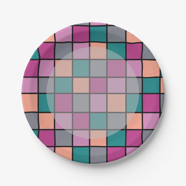 Colourful Tiles with Lighter Main Area Paper Plate (Front)