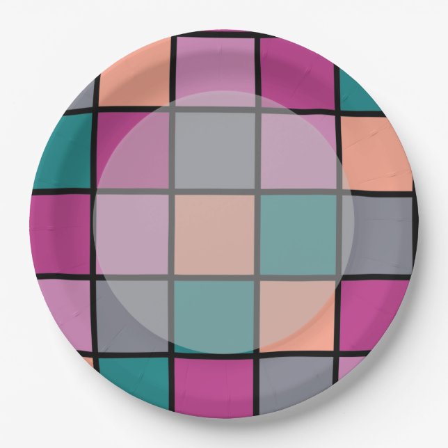 Colourful Tiles with Lighter Main Area Paper Plate (Front)