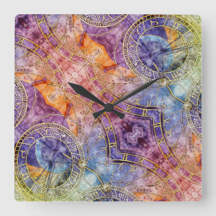 Colourful Time Astrology Abstract Square Wall Clock