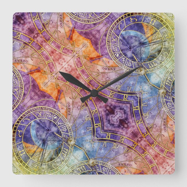 Colourful Time Astrology Abstract Square Wall Clock (Front)