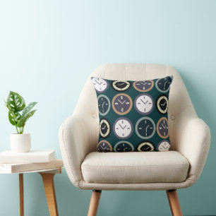 Colourful Time Clock Pattern Watchmaker Horologist Throw Pillow