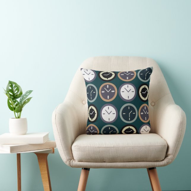 Colourful Time Clock Pattern Watchmaker Horologist Throw Pillow (Chair)