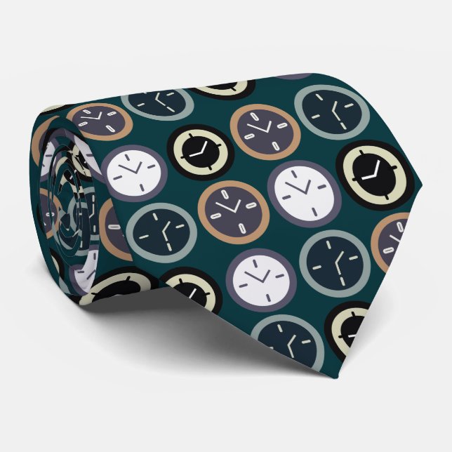 Colourful Time Clock Pattern Watchmaker Horologist Tie (Rolled)