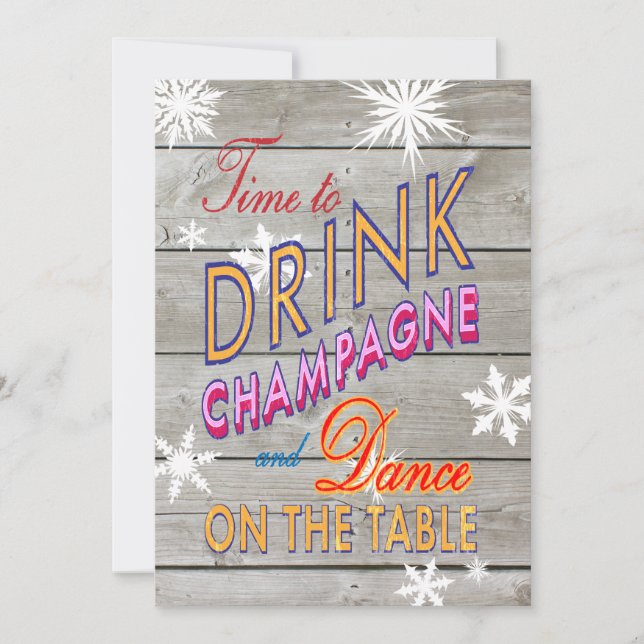 Colourful Time to Drink Champagne on Wood Invite (Front)