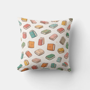 Colourful Tiny Repeating Books Pattern Throw Pillow