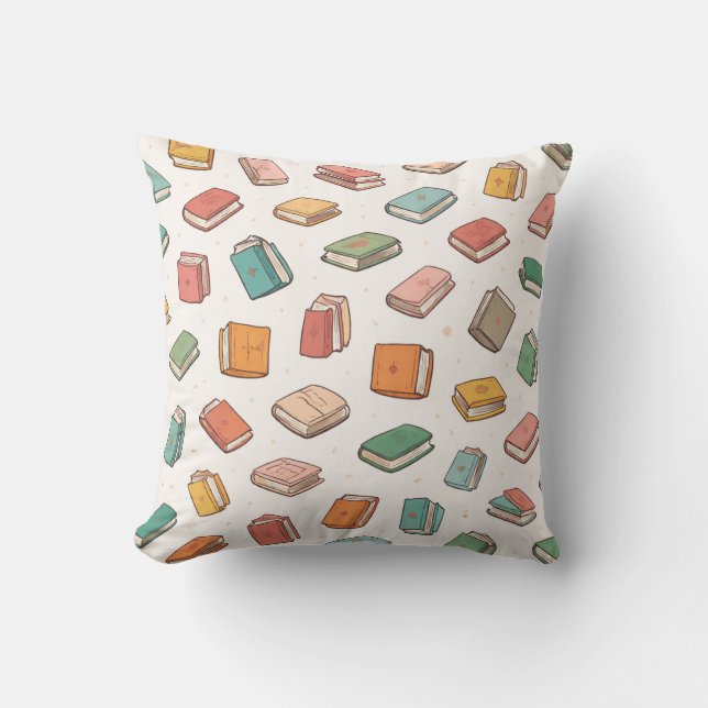 Colourful Tiny Repeating Books Pattern Throw Pillow (Front)