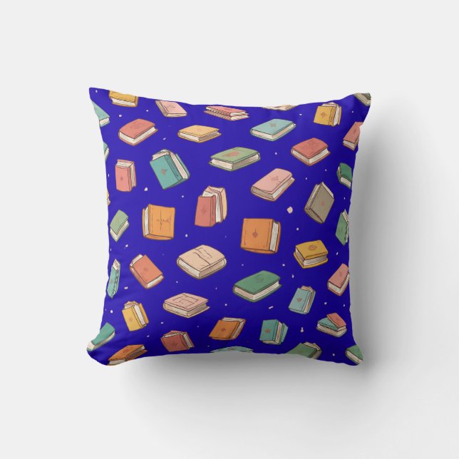Colourful Tiny Repeating Books Pattern Throw Pillow (Front)