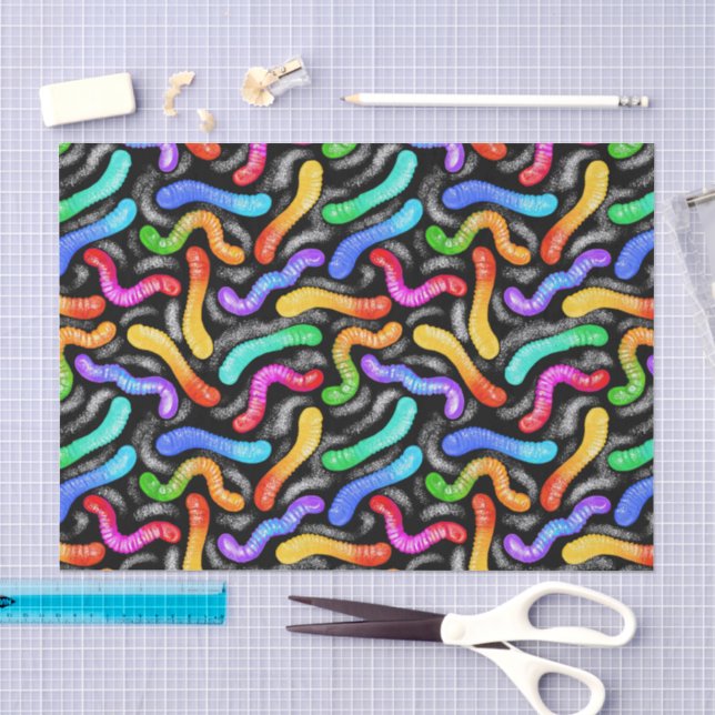 Colourful tissue paper in sweet gummy worm candy (Craft)