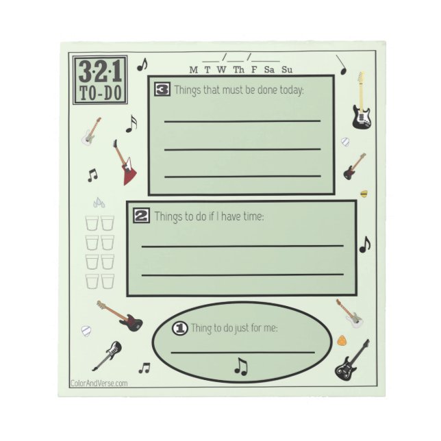 Colourful To Do List for Guitar Lovers Notepad (Front)
