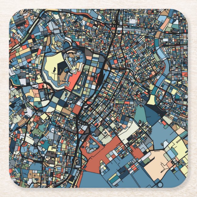 Colourful Tokyo Map Square Paper Coaster (Front)