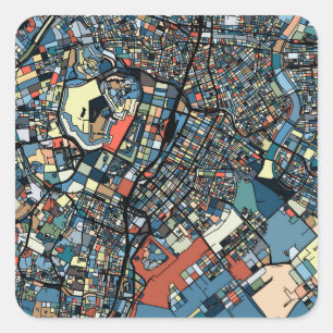 Colourful Tokyo Map Square Sticker
