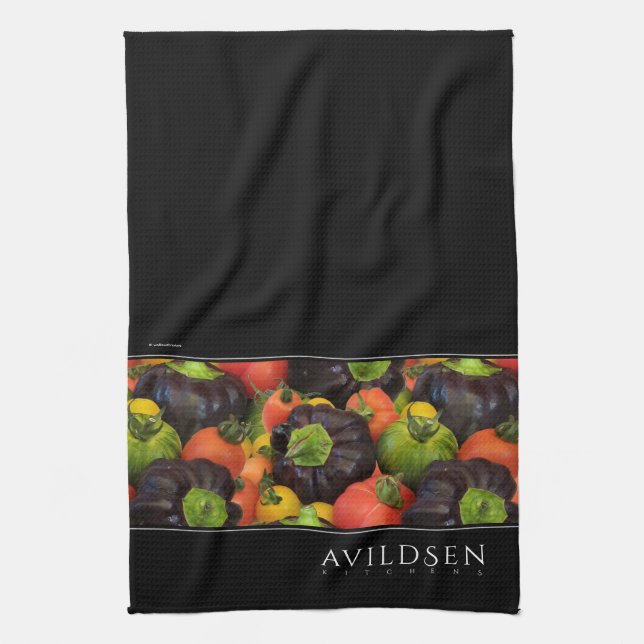 Colourful Tomato & Purple Bell Pepper Medley Kitchen Towel (Vertical)