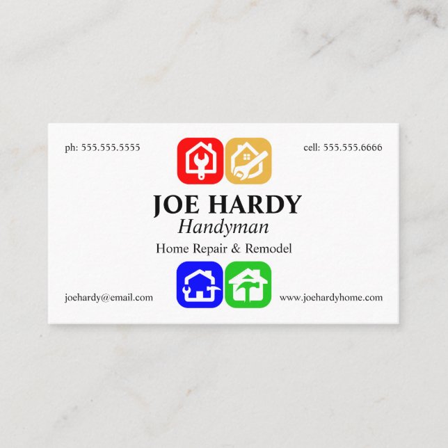 Colourful Tools and Homes Contractor Builder Business Card (Front)