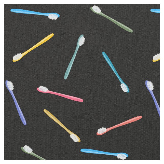 Colourful Toothbrushes Cute Pastel Pattern Black Fabric (Close Up)