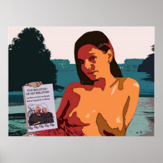 Colourful topless woman in Stowe with good book Poster