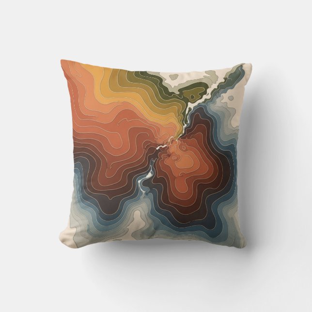 Colourful Topographic Map Print Throw Pillow (Front)