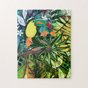 Colourful Toucan and flowers. Jigsaw Puzzle