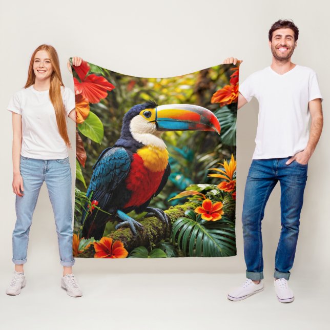Colourful Toucan Bird Fleece Blanket (In Situ)