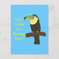 Colourful Toucan Birthday Invitations on postcards