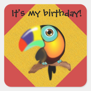 Colourful Toucan on Red and Yellow Birthday Sticke Square Sticker