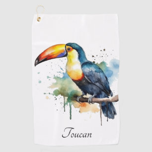 colourful toucan sitting ,customizable golf towel