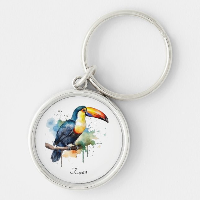 colourful toucan sitting, customizable keychain (Front)