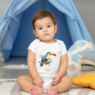 colourful toucan sitting on a branch baby bodysuit
