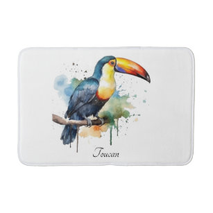 colourful toucan sitting on a  branch bath mat