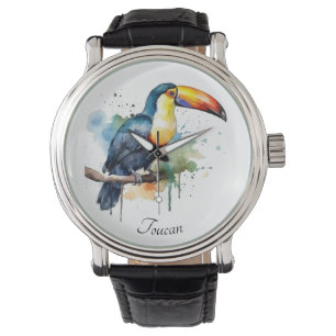 colourful toucan sitting on a  branch, customizabl watch