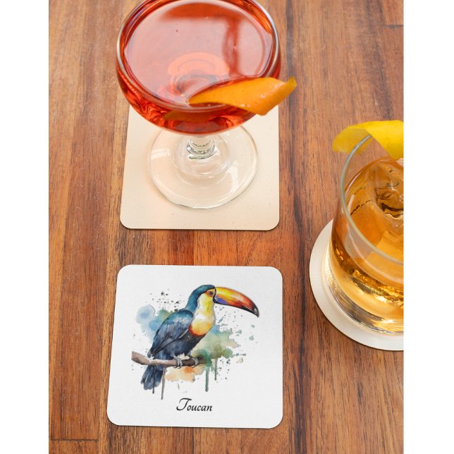 colourful toucan sitting on a  branch glass coaster (Creator Uploaded)