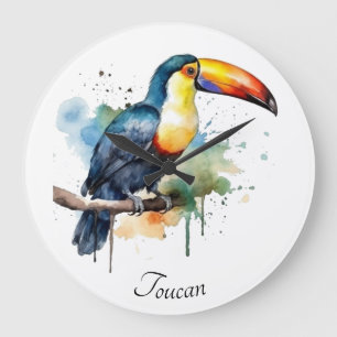 colourful toucan sitting on a  branch large clock