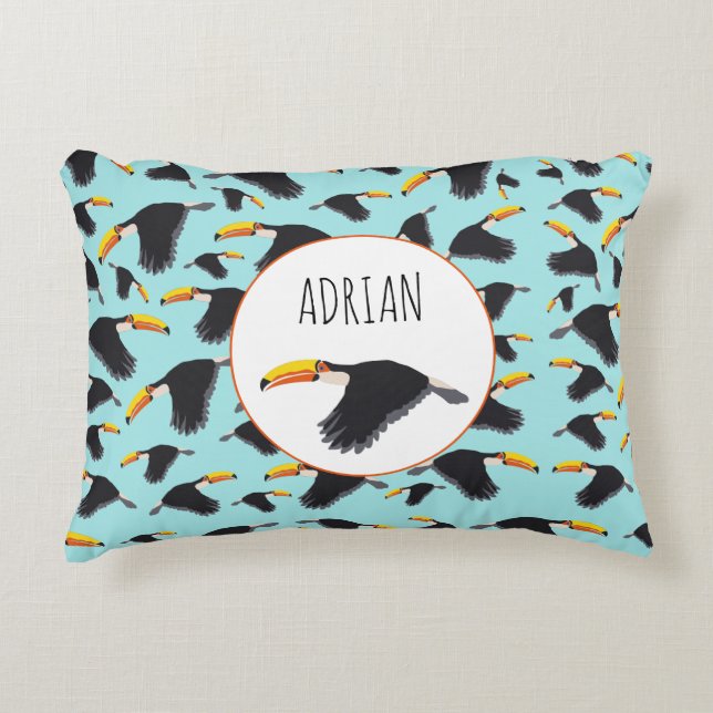 Colourful Toucan Tropical Bird Pattern Accent Pillow (Front)