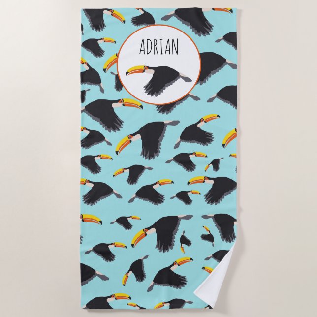 Colourful Toucan Tropical Bird Pattern Beach Towel (Front)