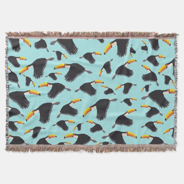 Colourful Toucan Tropical Bird Pattern Throw Blanket (Front)