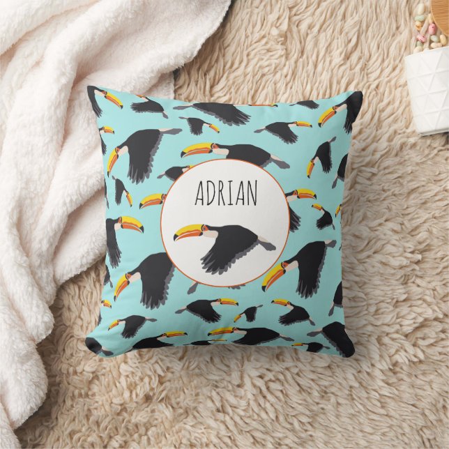 Colourful Toucan Tropical Bird Pattern Throw Pillow (Blanket)