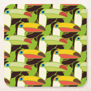 Colourful Toucans 2 Square Paper Coaster