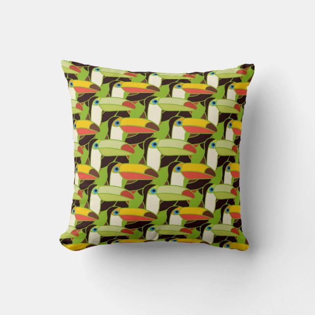 Colourful Toucans Throw Pillow (Front)
