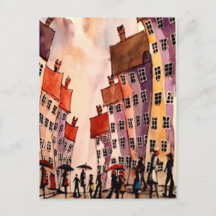 Colourful town art# 2 postcard