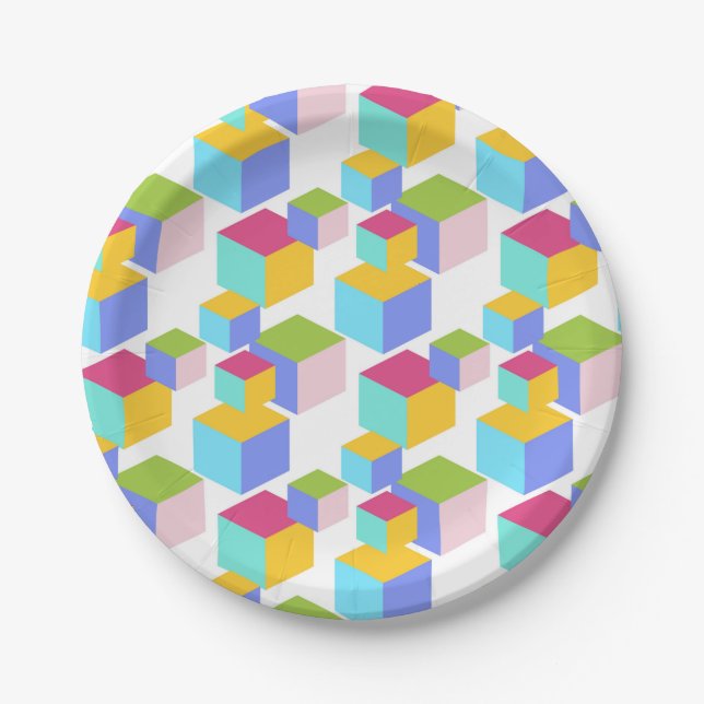 Colourful Toy Blocks Art Pattern Paper Plate (Front)