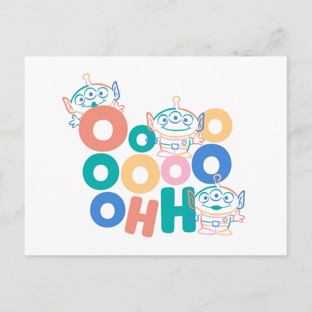 Colourful Toy Story Aliens Postcard (Front)