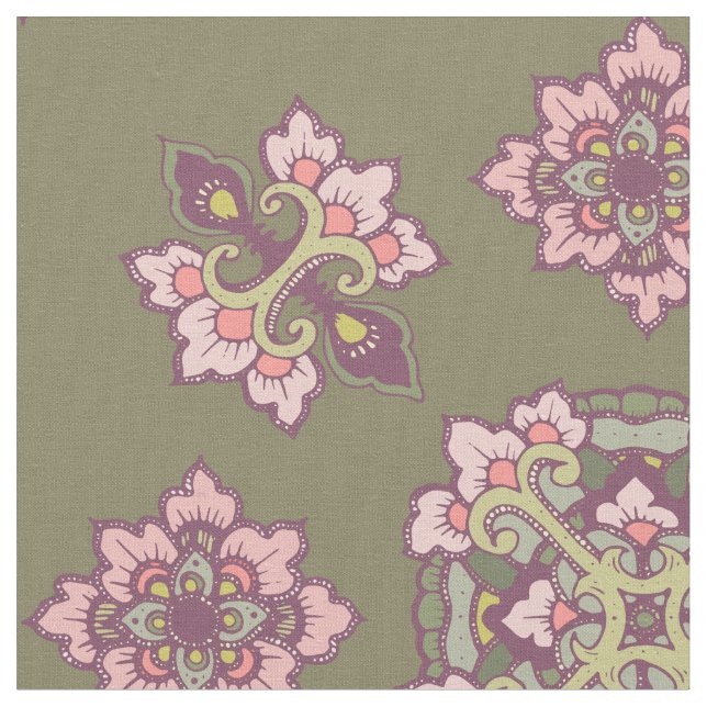 Colourful Tracery Ornament Pattern Fabric (Close Up)