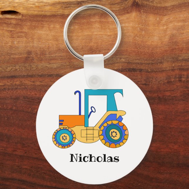 Colourful Tractor Personalized Keychain (Front)