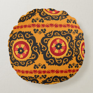 Colourful traditional asian carpet embroidery moti round pillow