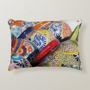 Colourful traditional hand-painted Mexican pottery Accent Pillow