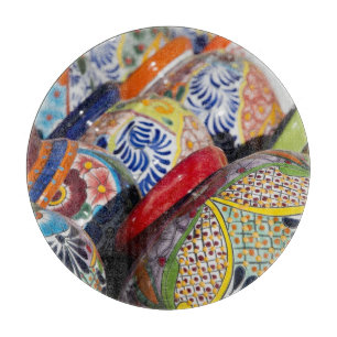 Colourful traditional hand-painted Mexican pottery Cutting Board