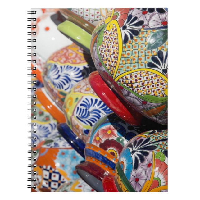Colourful traditional hand-painted Mexican pottery Notebook (Front)